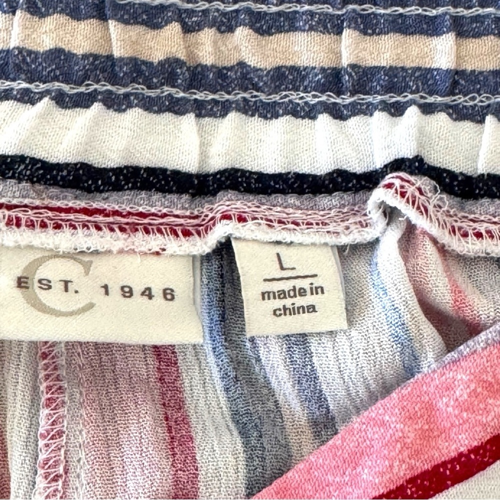 EST 1946 Size Large Elastic Waist w/Tie Belt Striped Wide Leg Beach Pants - Picture 6 of 6